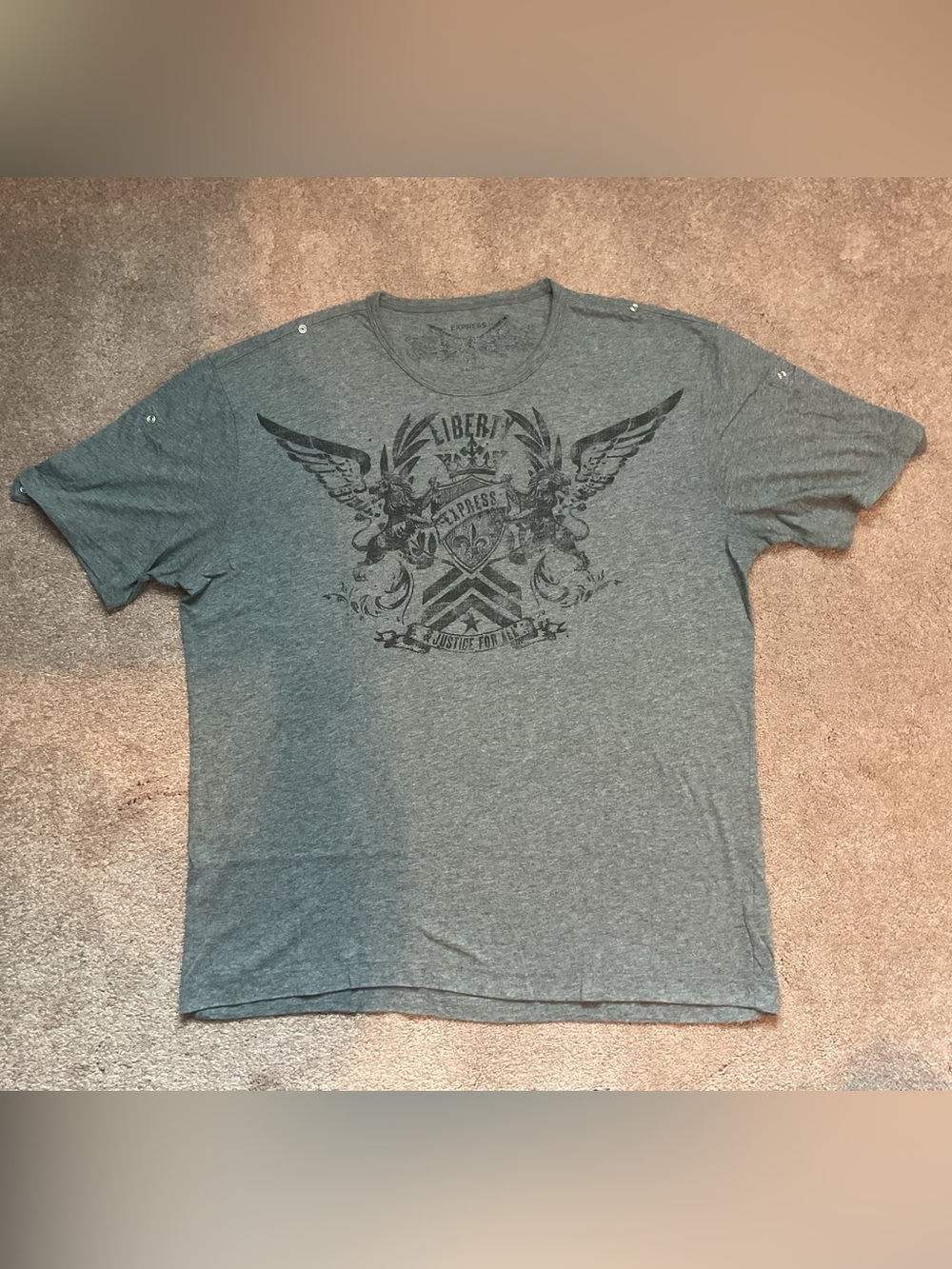 Express Men’s Gray Crewneck Tee with Black Heraldic Graphic